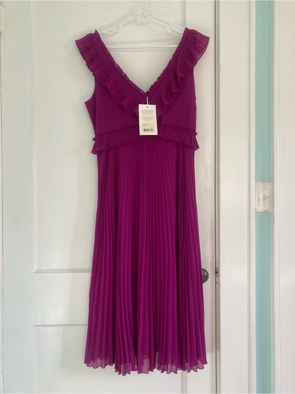 Sezane Rachelle Dress Pleated Ruffle V-Neck Midi in Violet size 38 - Picture 4 of 7